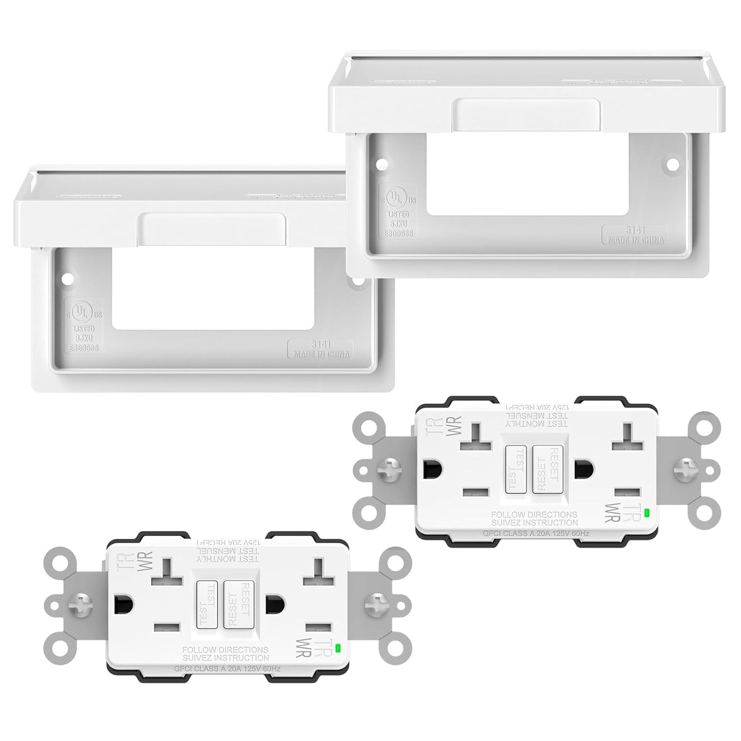 ELEGRP Horizontal Outdoor GFCI Outlet with Weather Resistant Cover