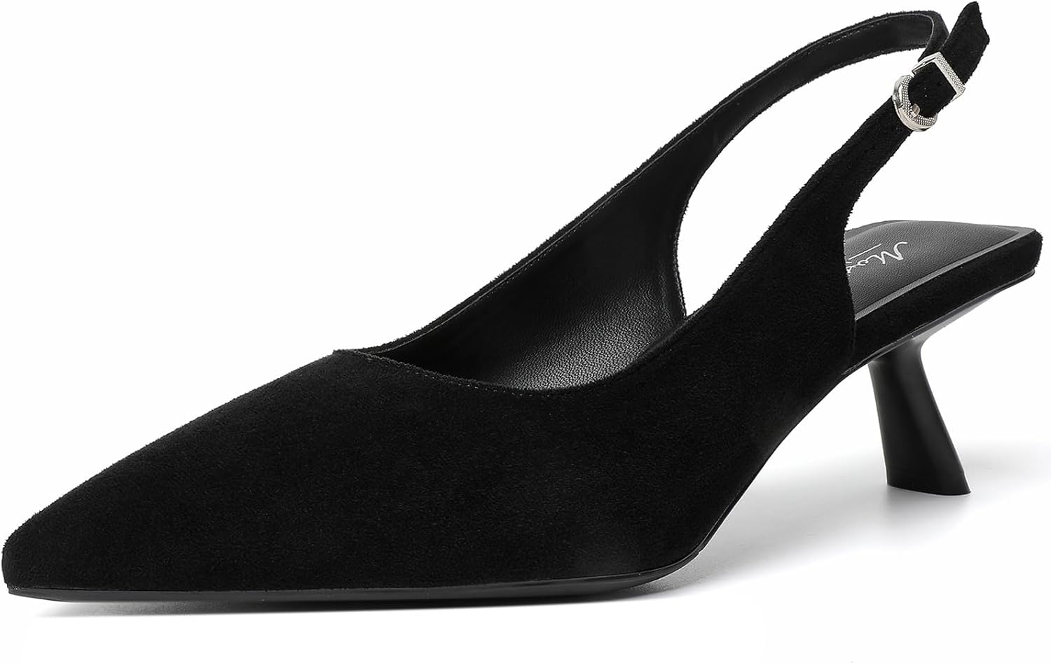 Stylish Black Suede Slingback Kitten Heels for Women 55ft