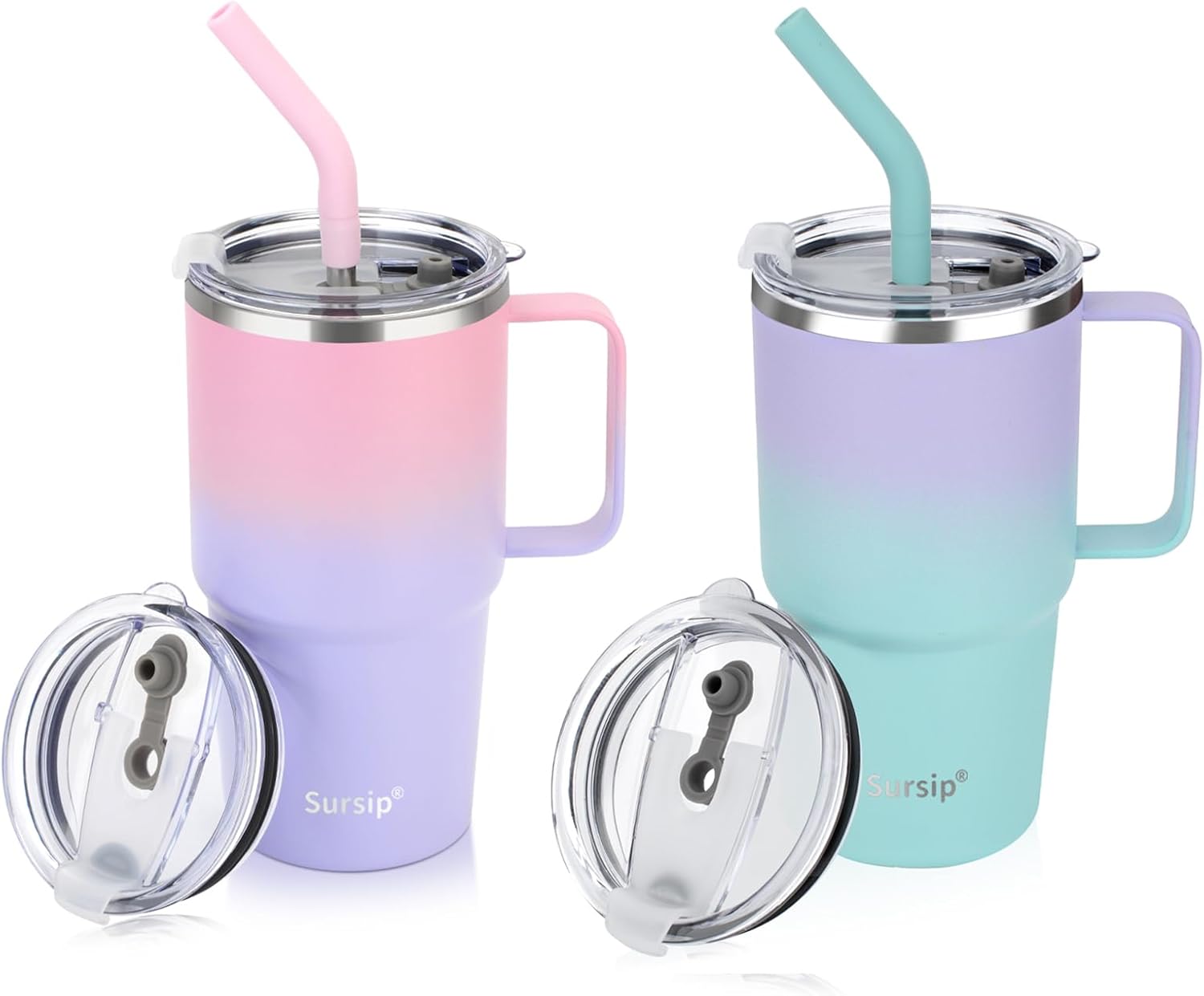 Sursip Kids Insulated Cup 24 oz with Handle and Straw Set