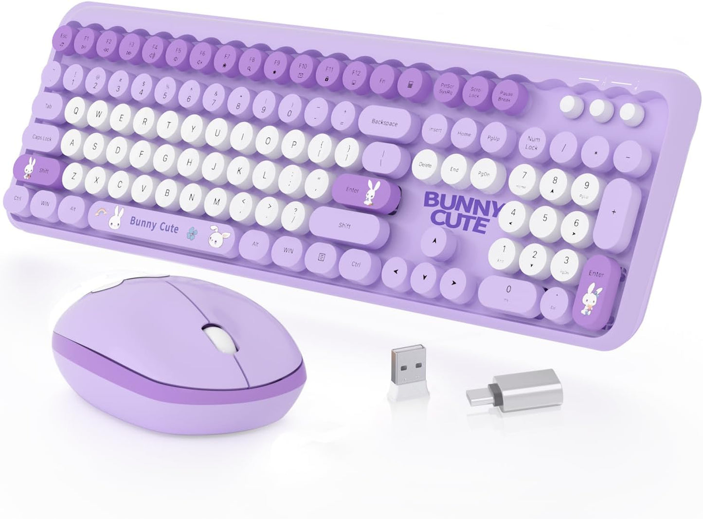 Mofii Wireless Typewriter Combo - Cute Bunny Design, Purple