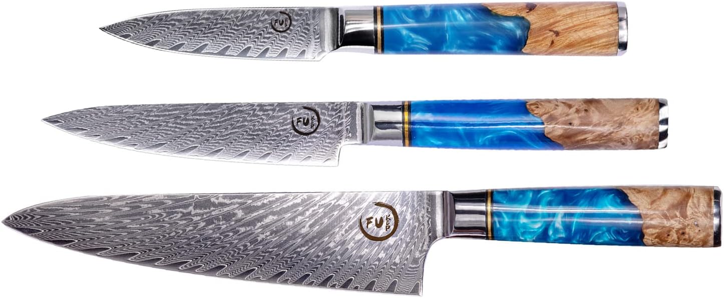 Damascus VG10 Steel Chef Knife Set with Blue Handle Series