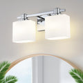 15.5 in Chrome Bathroom Light Fixture Over Mirror - Modern Milk Glass
