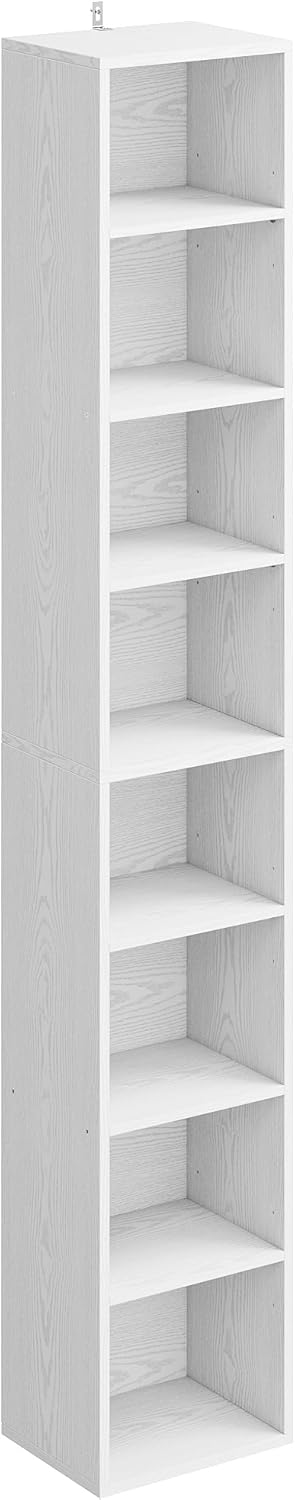 IRONCK Tall Narrow Bookshelf 8 Tiers for Compact Spaces