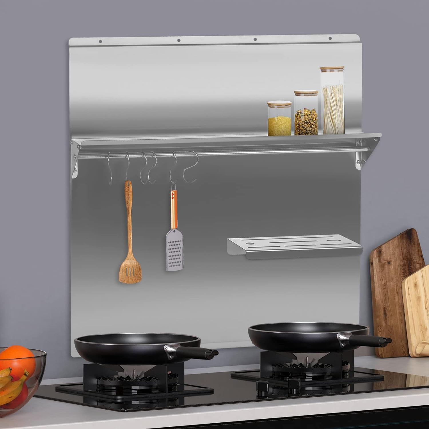 Stainless Steel Range Backsplash with Shelf for Kitchen Use