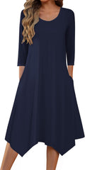 Zeagoo Midi 3/4 Sleeve A Line Dress - Elegant Everyday Midi