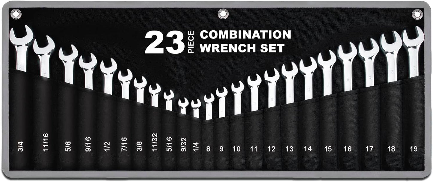 23-Piece Premium SAE and Metric Wrench Set for Every Task
