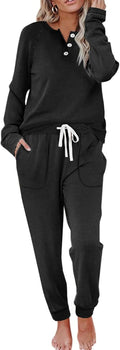 Two Piece Lounge Set for Women - Button Down Sweatshirt & Sweatpants