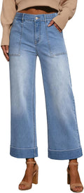 EVALESS High Waist Wide Leg Jeans - Cropped Stretch Denim