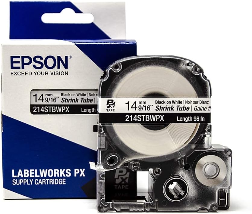 Epson LABELWORKS 214STBWPX Black on White Shrink Tube Tape