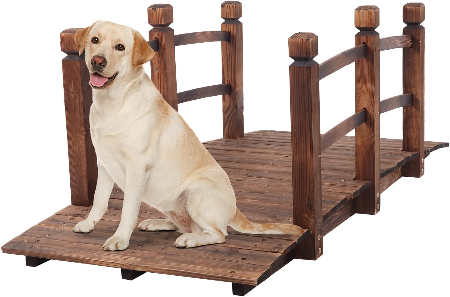 VINGLI 5 ft Garden Bridge with Safety Rails for Your Yard