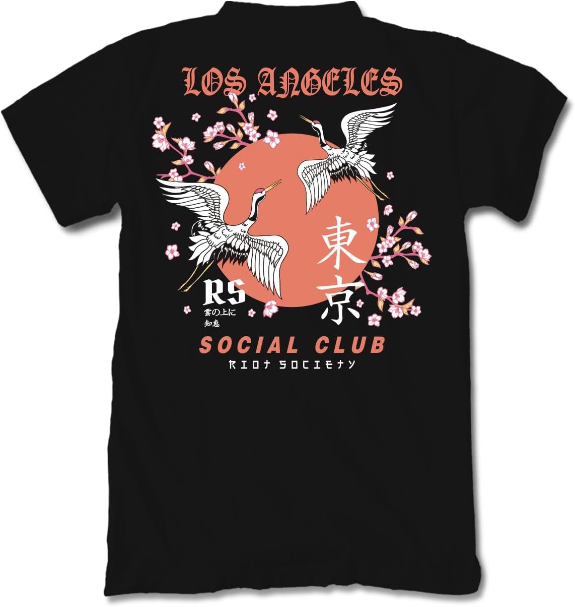 Riot Society Men's Graphic T-Shirt with Crane and Cherry Blossom