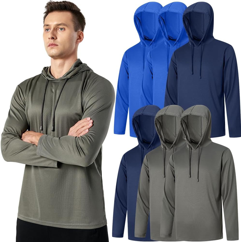 3PC or 6PC Mens UPF 50+ Sun Protection Long Sleeve Hoodie