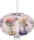 Pink Floral Waterproof Tablecloth, 60 Round with Umbrella Hole