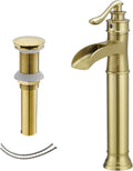 BWE Waterfall Vessel Sink Faucet in Brushed Gold for Bathrooms