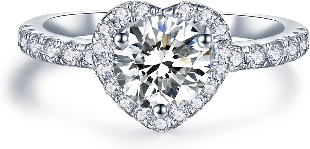 IMOLOVE Solitaire Engagement Ring with Moissanite Halo Design