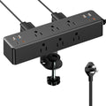 Flat Plug Desk Clamp Power Strip with 10FT Cord and USB Ports