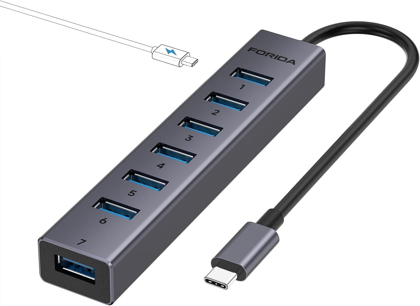 FORIDA 8-Port USB 3.0 Hub for Fast Data Transfer
