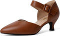 Brown Kitten Heels for Women Pointed Closed Toe Ankle Strap