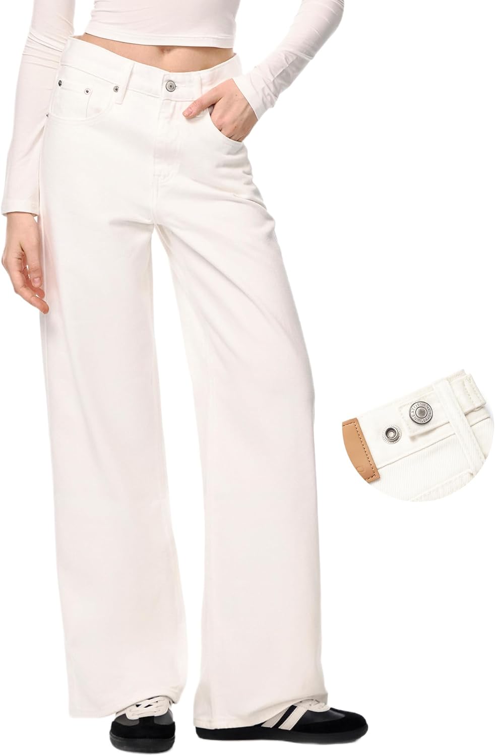 Women's Adjustable Baggy Jeans with Snap-Button Waistband
