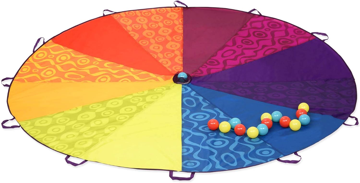Rainbow Parachute Game Set - 15 Balls, 12 Handles, 8ft Wind Tent - Outdoor Fun!