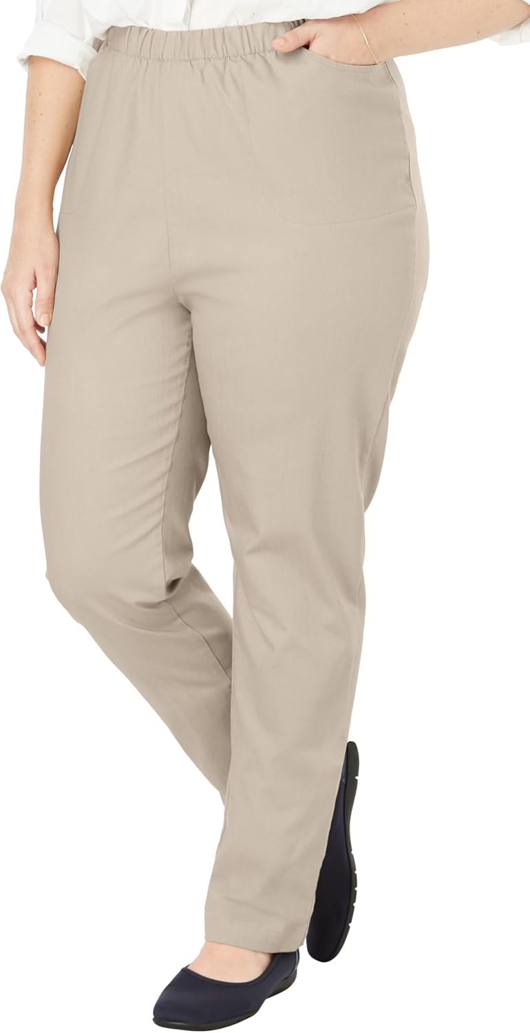 Woman Within Plus Size Straight Leg Elastic Waist Stretch Jeans