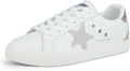 Womens White Pebbled Leather Low Top Sneakers - Casual Star Detail