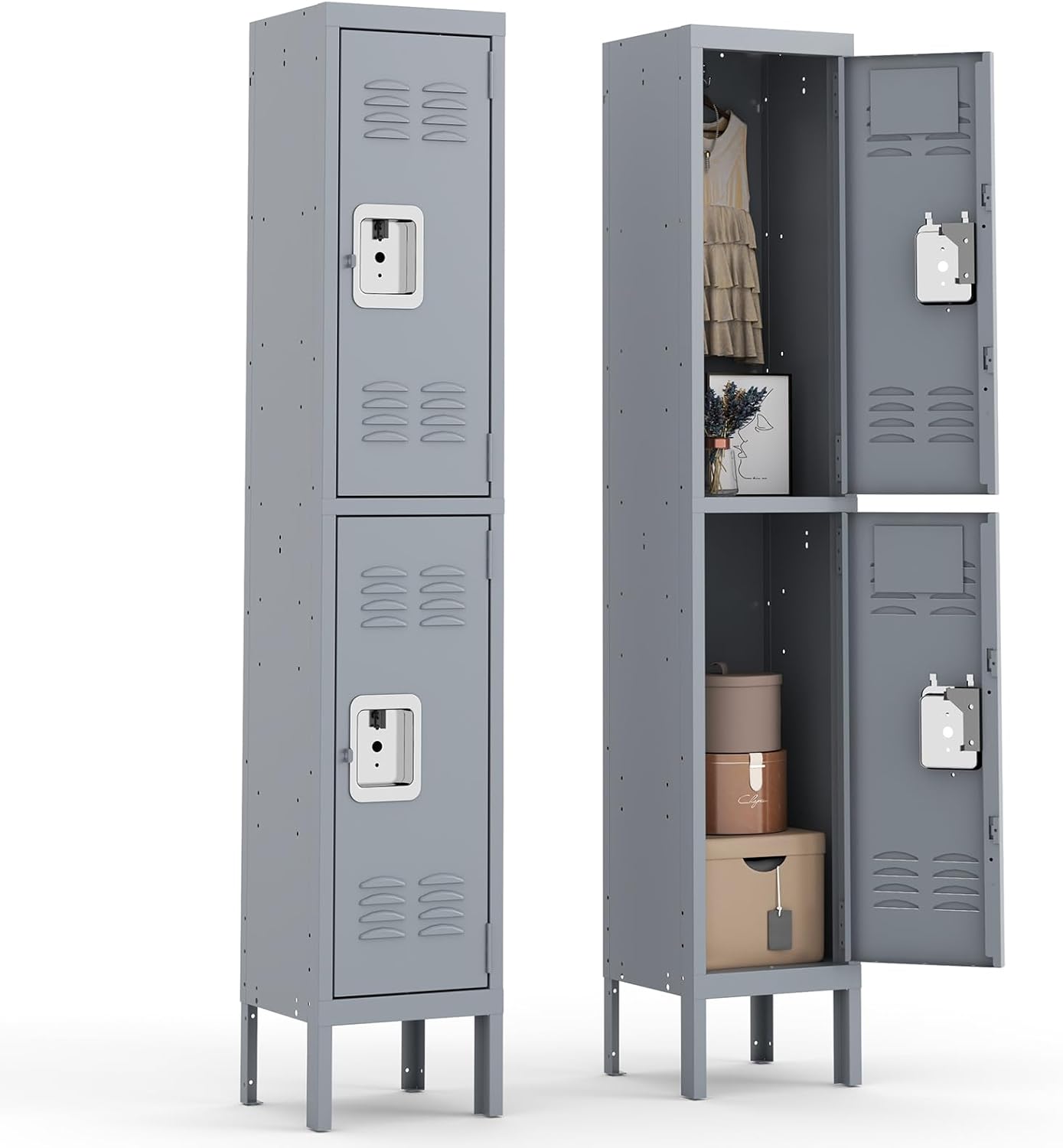 2 Doors Locker for Employees, Metal Storage Cabinet for Home