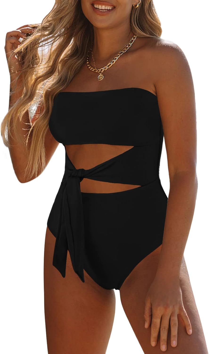 Viottiset Women's Bandeau One Piece Swimsuit for Summer Fun