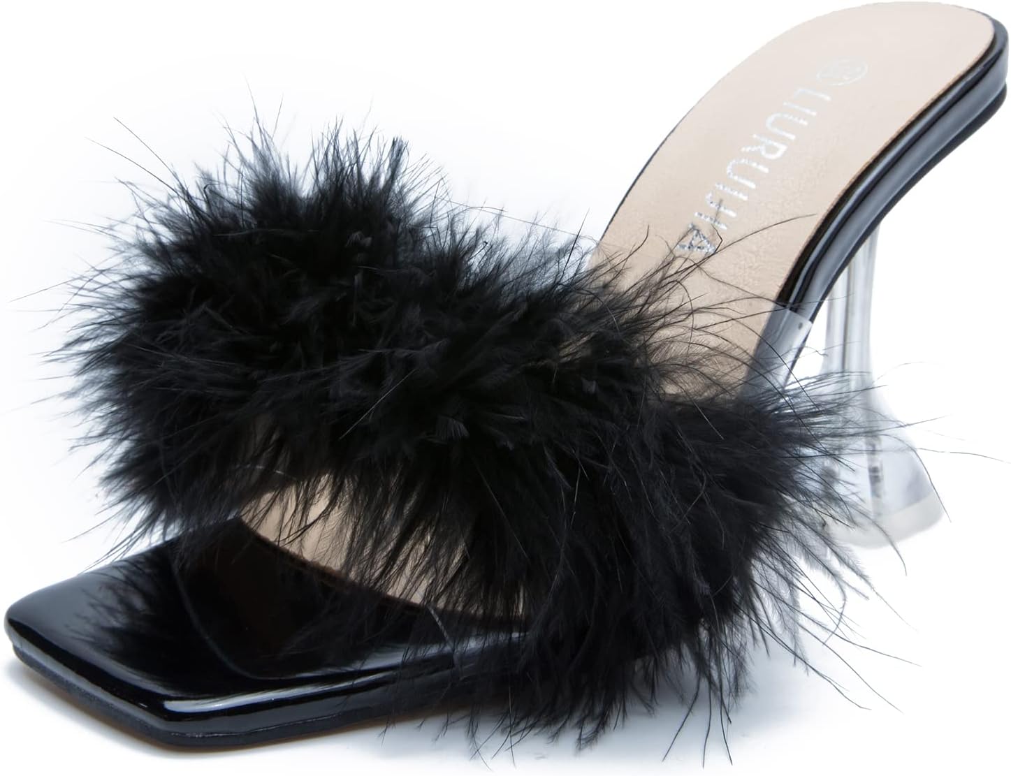 LIURUIJIA Women's Feather High Heeled Mules for Bridal Parties