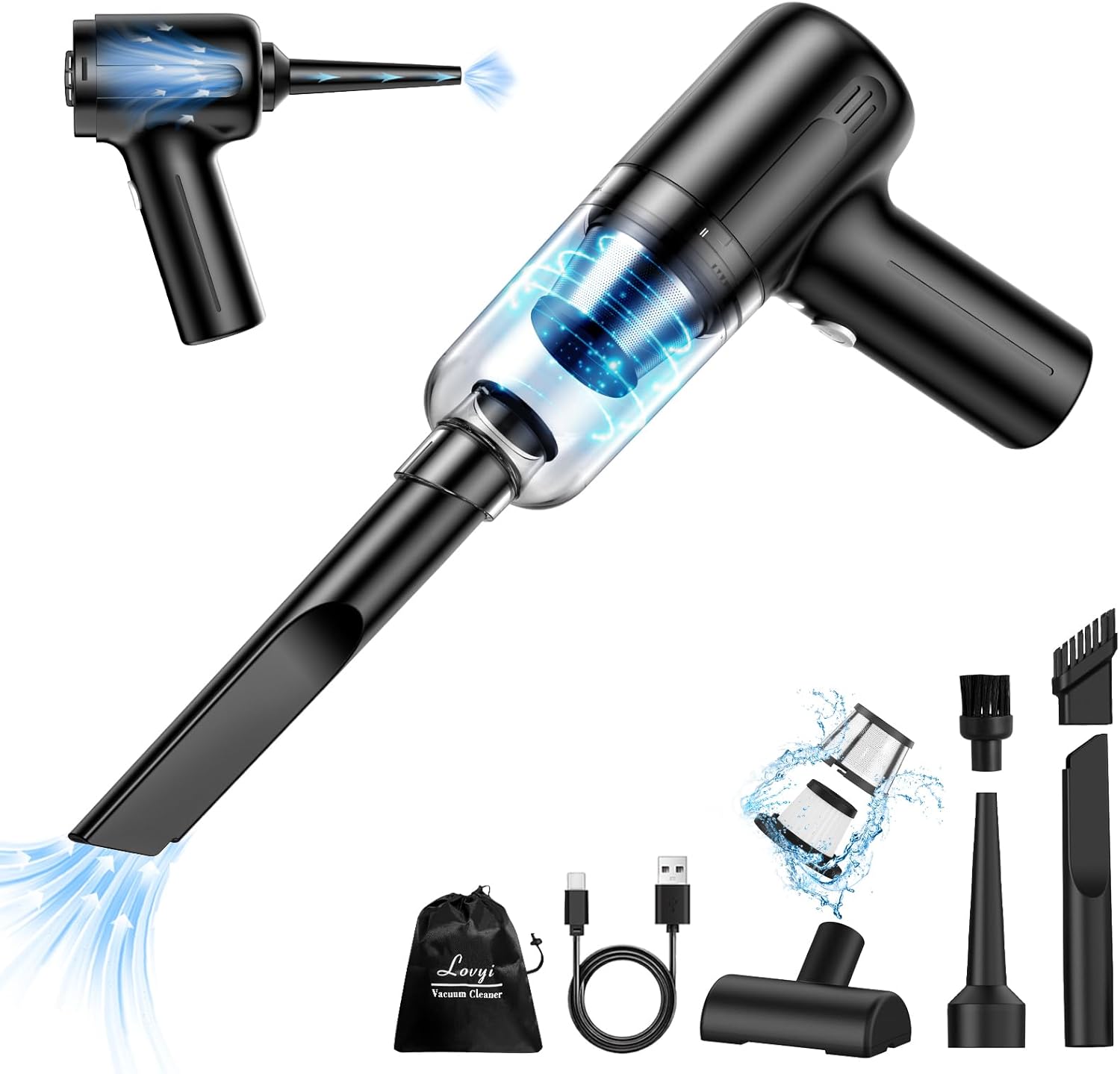 Portable 2-in-1 Car Vacuum - 6000Pa Suction