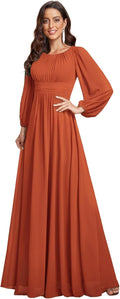 Ever-Pretty Crewneck Long Lantern Sleeve A-Line Chiffon Dress Size