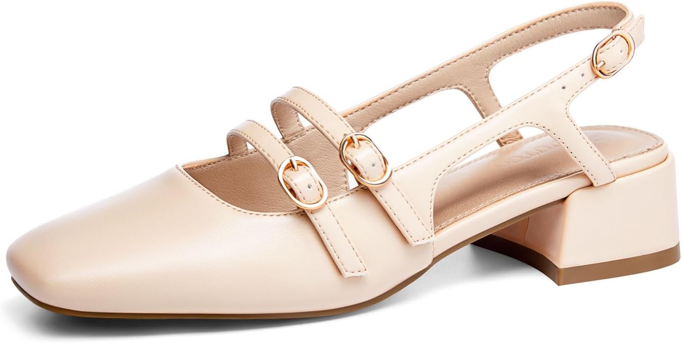 Coutgo Womens Mary Jane Chunky Low Heels for Elegant Style