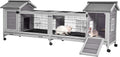 Wooden Rabbit Hutch with Wheels - Indoor Outdoor Bunny Cage