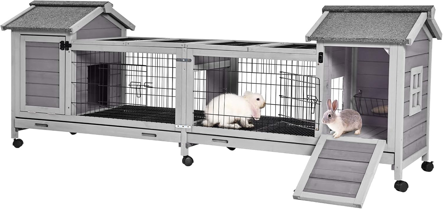 Wooden Rabbit Hutch with Wheels for Indoor Outdoor Use