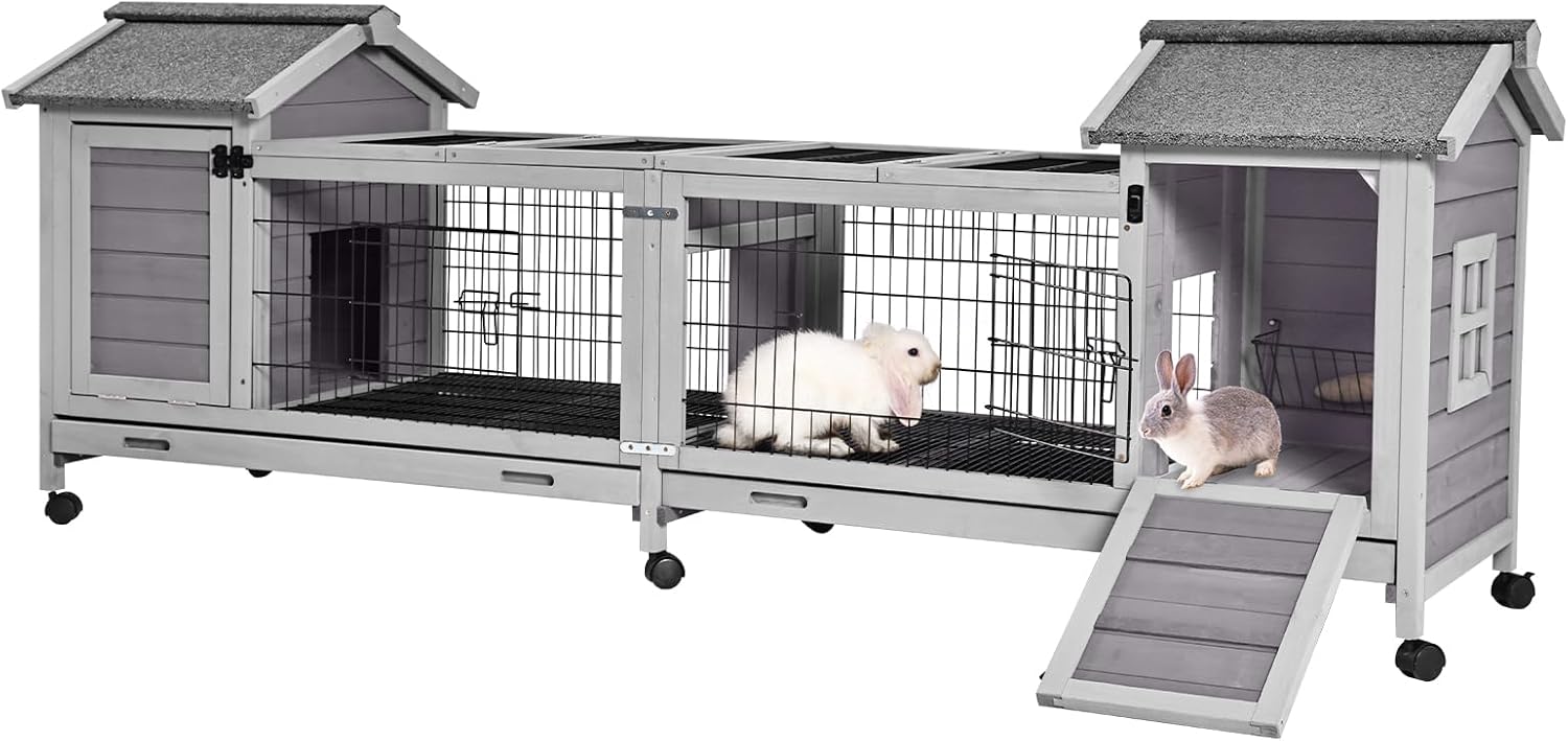Wooden Rabbit Hutch with Wheels for Indoor Outdoor Use