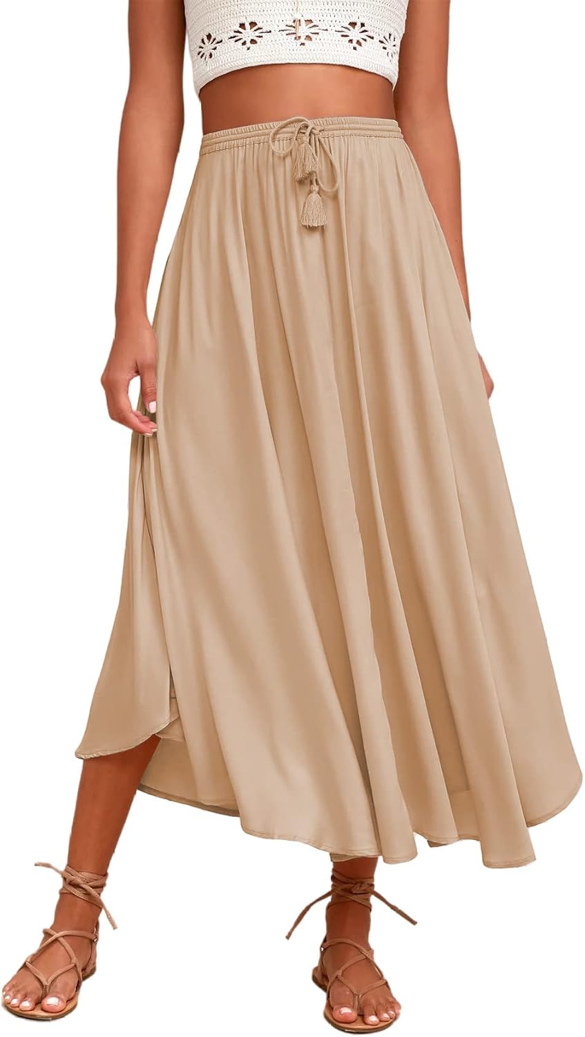 Flowy Pleated Midi Skirt for Women - Boho Casual Style