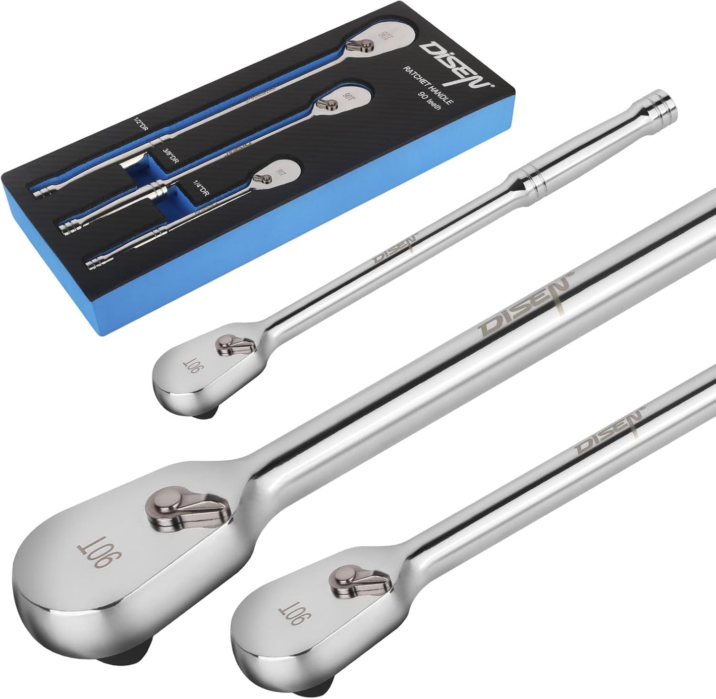 DISEN 3PCS Long Drive Ratchet Handle Set for Precision Work