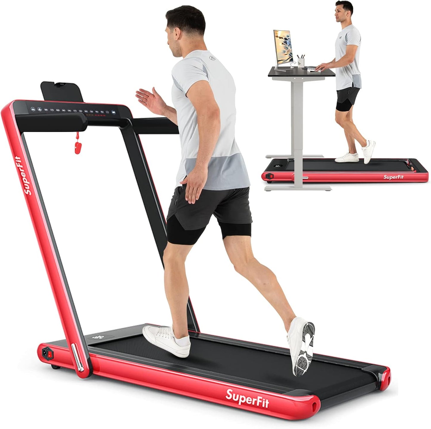 Goplus 2 in 1 Folding Treadmill with Dual Display Features