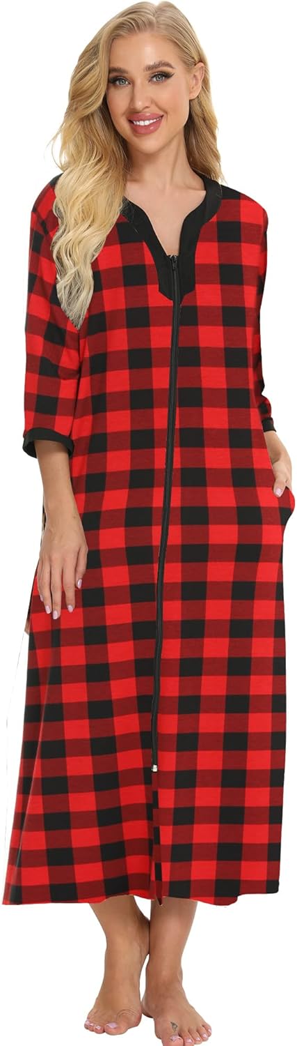 Bloggerlove House Dresses for Women Soft Cotton Zip Up Robes