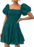 Boho Square Neck Puff Sleeve Mini Dress - Flattering Summer Fit
