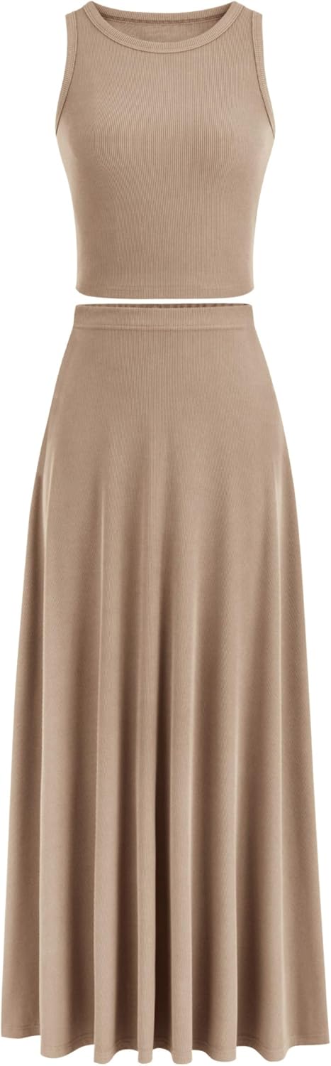 PRETTYGARDEN Women's 2 Piece Maxi Skirt Set for Summer Style