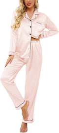 Ekouaer Women's Classic Button Down Satin Silk Pajama Set - Long