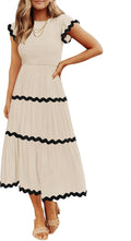 Womens Smocked Midi Dress with Rickrack Trim - Flowy Summer Style