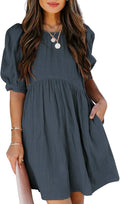 Dokotoo Womens Summer Crewneck Puff Sleeve Mini Swing Dress