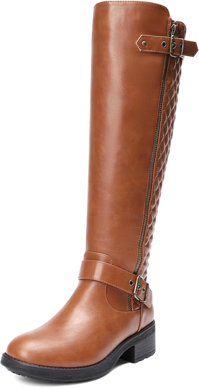 DREAM PAIRS Women's Knee-High Boots with Chunky Block Heel