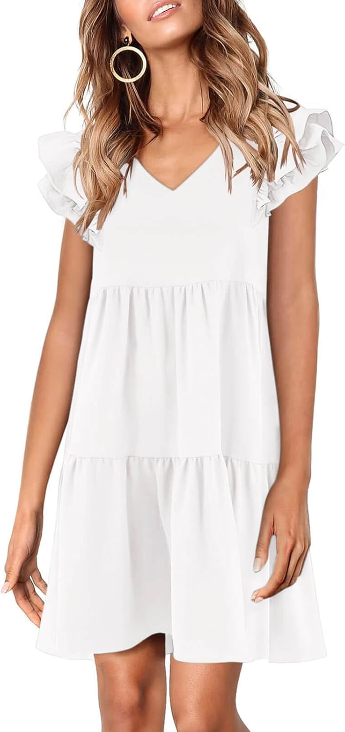 Zwurew Summer Babydoll Dresses for Women with Ruffle Sleeves