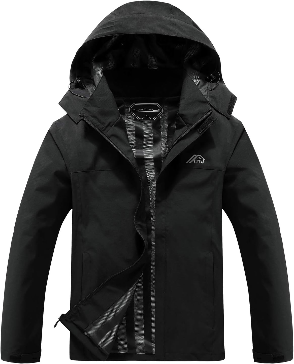 OTU Men's Lightweight Waterproof Hooded Rain Jacket for Hiking