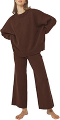 Pink Queen Women's 2 Piece Knit Sweater Set - Cozy Casual Tracksuit on