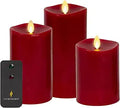 Realistic Moving Flame Pillar Candles - Set of 3 - Burgundy