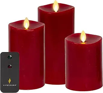Luminara Realistic Moving Flame Pillar Candles Set of 3